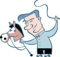 [Cartoon, by Terry Colon, of an evil child playing with a horse-broomstick-thing. What do you call those? I grew up overseas and am missing key elements of English vocabulary.]