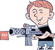 [Al E. Newman holding a toy machine gun.]